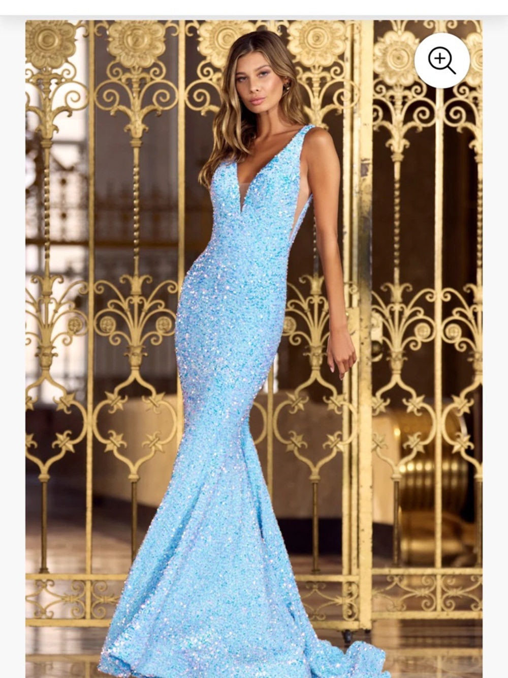Sherri Hill Light Blue Sequin Mermaid Gown